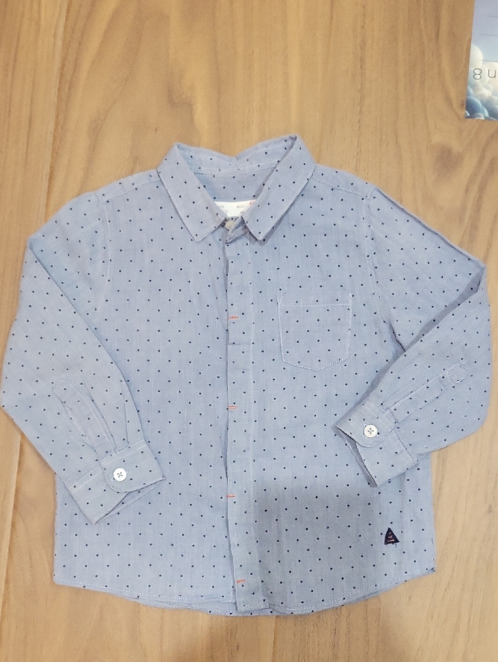 Zara Light Blue Dot Button-Down Shirt 2/3yrs